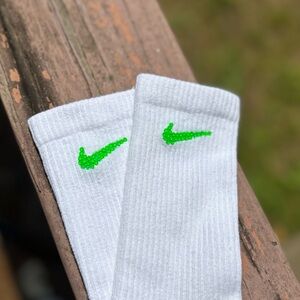 Nike Crew Socks with Neon Green Rhinestones.